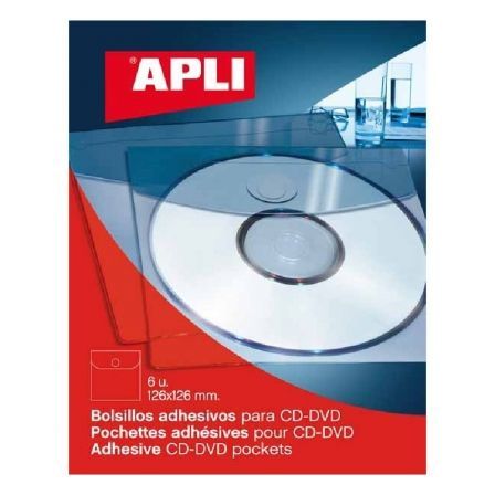 APLI Bolsillos Adhesivos para CD/DVD de 6 Unidades